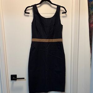 Club Monaco Black Midi Sheath Dress with Tan Waistband